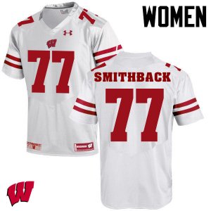 Women's Wisconsin Badgers NCAA #77 Blake Smithback White Authentic Under Armour Stitched College Football Jersey WX31J74JQ